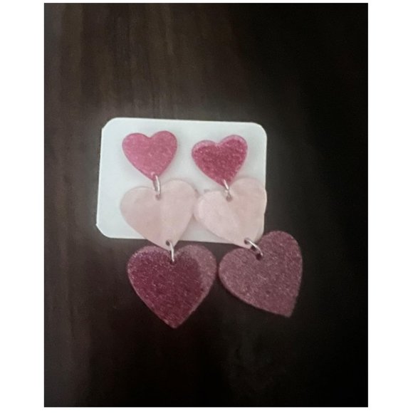 Heart Earrings Dangle Drop Dangling Ladies Girl Pink Valentines Jewelry Gift - Picture 7 of 10